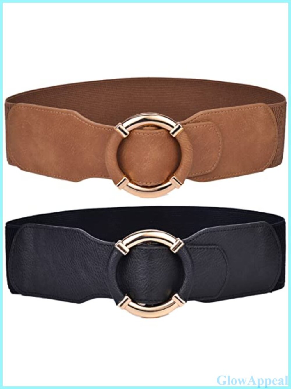 Wide Elastic Waist Belt Stretchy PU Leather Cinch Dress Belt Gold O Buckle